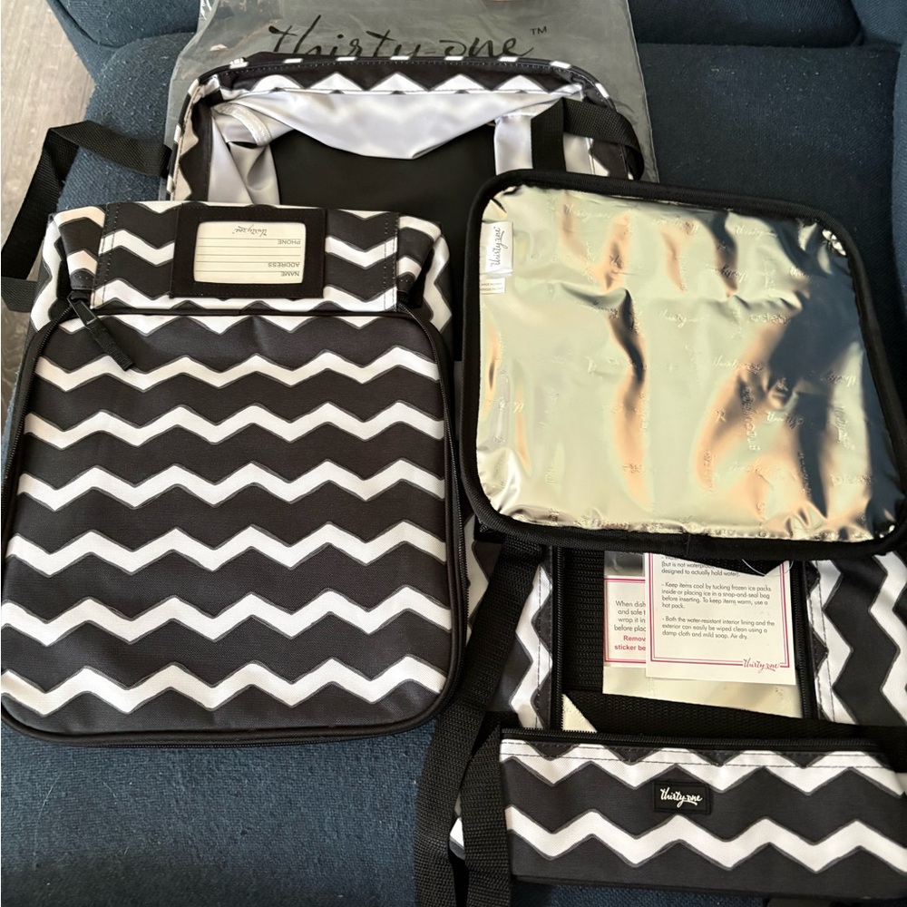 NWT Thirty one Perfect Potluck trio. Black and white chevron. Brand new.